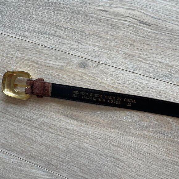 Vintage Women's Chocolate Brown Suede Leather Belt w Gold Buckle Boho Western - Picture 5 of 8